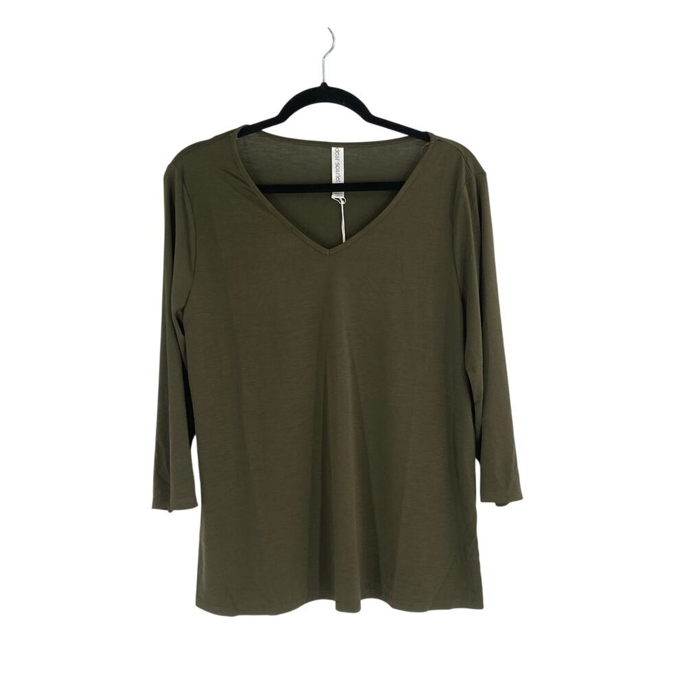 Dear Scarlett Olive Green V Neck Blouse Wrinkle Free Women’s Large NEW